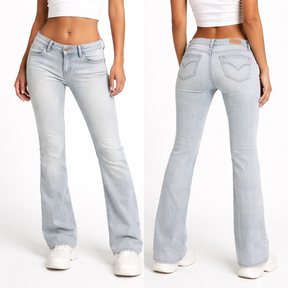 American Eagle Low Rise Bootcut Jeans Light Wash Y2K Womens 6 distressed - Picture 2 of 15